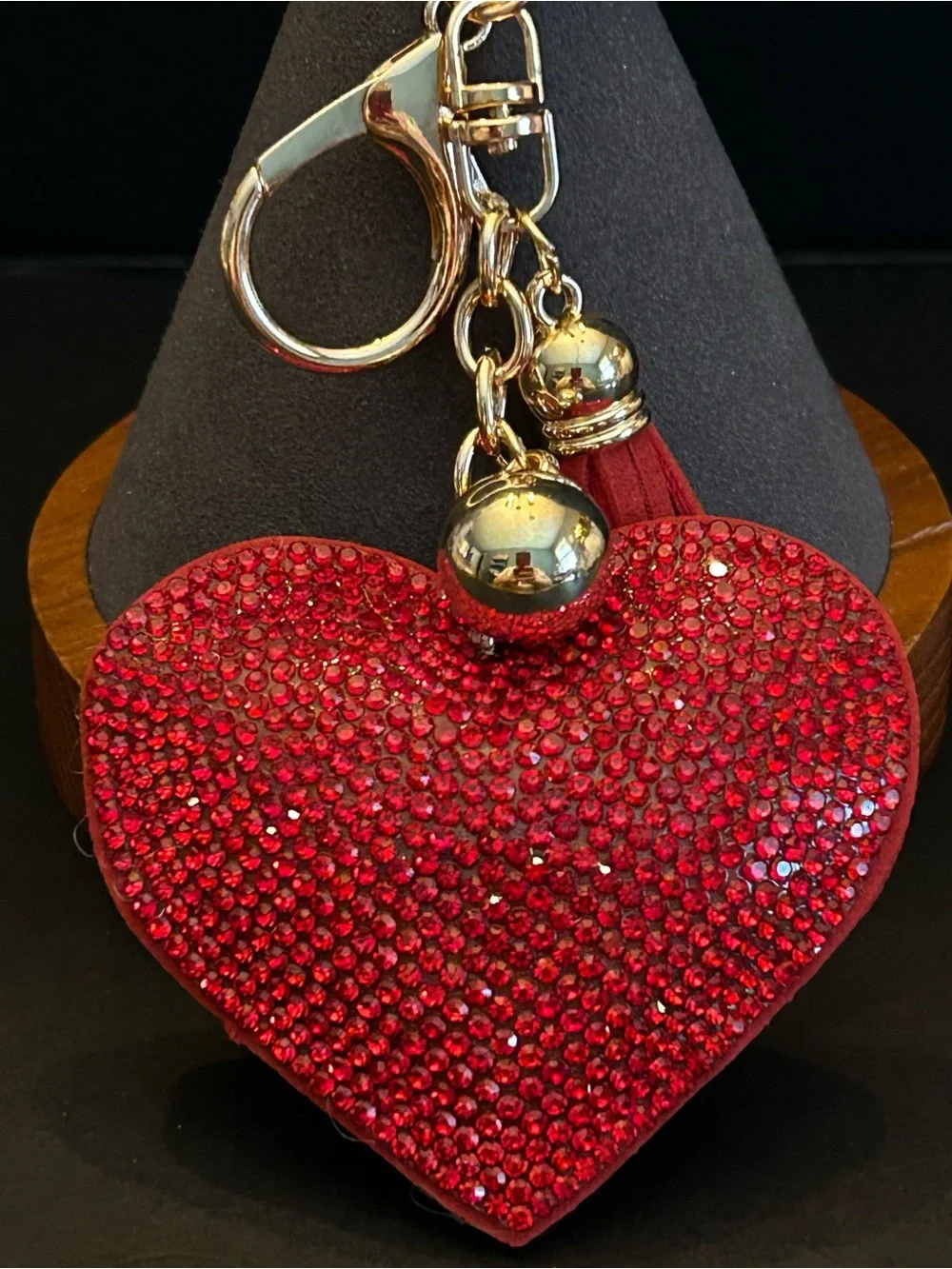PREMIUM Puffy Red Crystal ❤️ Heart Blingy Bag Charm Keychain w/Gold Clasps NWT